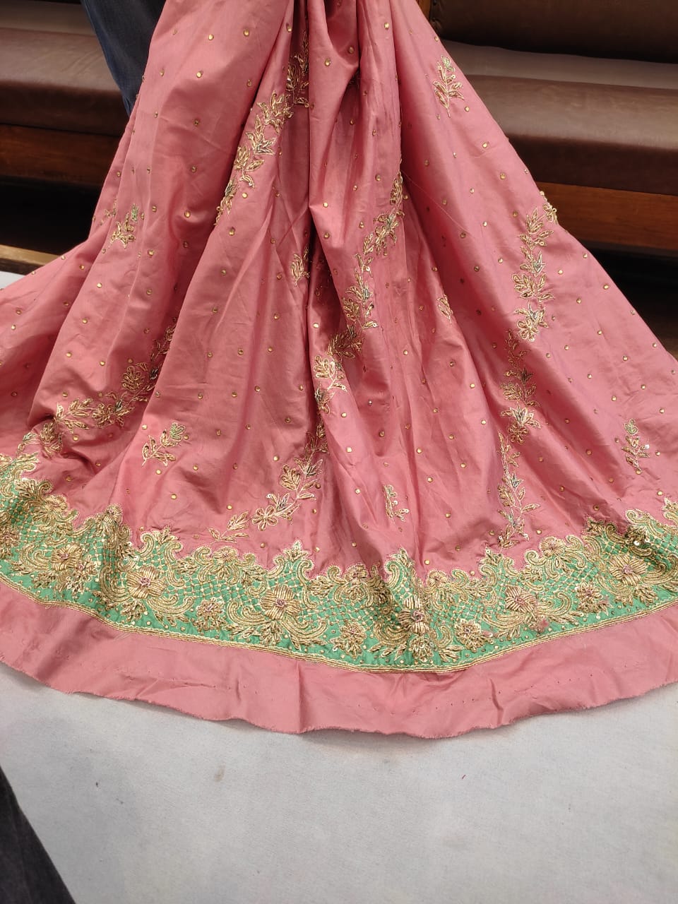 Blush Mint Embroidered Fabric, view 1 of 2