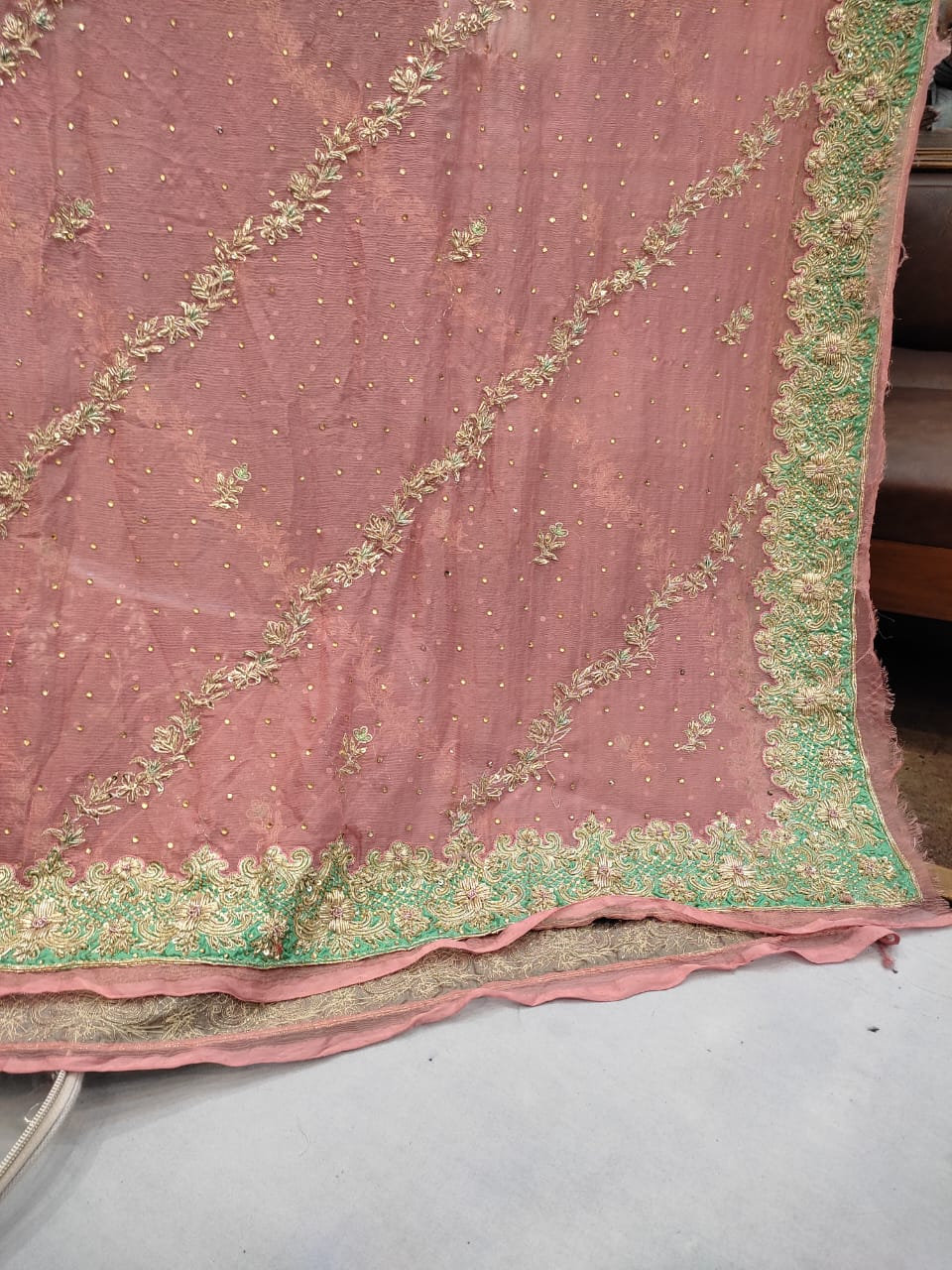 Blush Mint Embroidered Fabric, view 2